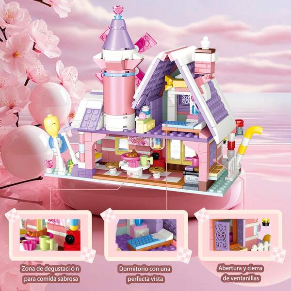 IsEasy 547PCS Learning Building Blocks Toy, Candy House Sweet Blocks Building Set For Kids, Educational Blocks Toy And Best Gift For Girls 3+ Pink Color