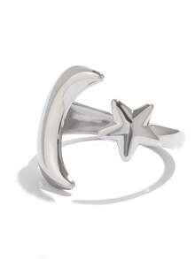 Bộ 3 chiếc/1 chiếc nhẫn hở bằng thép không gỉ kiểu cổ điển hình sao và trăng dành cho nữ, thích hợp đeo hàng ngày, quà tặng trang sức. - Nhiều màu - Xem 6