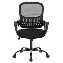 Mid Back Ergonomic Office Chair With Wheels & Lumbar Support Black Mesh Computer Chair Adjustable Swivel Rolling Task Chair For Home Office Bedroom Workstation - 黑色 - 查看 1