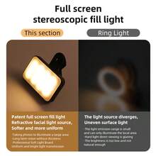 HYUNDAI Bi-Color Temperature Fill Light 1pc LED Selfie Light, 3 Lighting Modes, Portable Clip-On Fill Light, Suitable For Makeup, Live Streaming, Zoom Meetings, Rechargeable Clip-On Video/Photo Lighting For Smartphone, Laptop, Camera Mother's Day Mom Gift - A - View 4