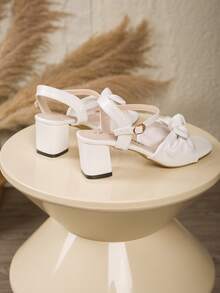 1 Pair White Butterfly Decor High Heel Sandals For Teenage Girls, Fashion Chunky Heel Sandals Suitable For Party, Spring/Summer New White Sandals - White - View 7