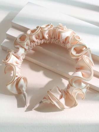 1 pieza Diadema con volantes de tela rosa con diseño de raíz de loto, estilo femenino