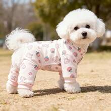 1件卡通狗印花舒适粉色宠物服 - 柔软的宠物服装，饰有可爱的粉色兔子和草莓图案，非常适合作为狗狗睡衣和家居服，适合各种尺寸的猫狗，是春秋季的理想选择。 - 彩色 - 查看 8