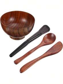 3pcs Wooden Facial Mask Bowl, Brush, Stick Mask Beauty Tool Set, Wooden Skincare Tool Set, Mask Oil Adjustment SPA Set, Wooden Facial Mask Bowl Set, Mask Adjustment Stick Beauty Makeup SPA Tool 3pcs Set, Beauty Mask Bowl Spoon Brush