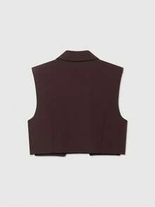 Chaqueta chaleco casual versátil para mujer de unicolor con cuello con muesca y abotonadura sencilla para ir al trabajo, marrón - Marrón - Ver 2