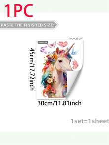 1/2/3片装彩色独角兽蝴蝶花卉创意窗贴，适用于卧室和客厅玻璃装饰 - 彩色 - 查看 8