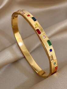 18K镀金不锈钢复古奢华多宝石手链套装，优雅彩虹珠宝，适合女性，母亲节礼物，派对、正式场合、日常佩戴、约会、嘉年华、新年、婚礼、海滩、圣诞节、周年纪念日、波西米亚风珠宝、伴娘礼物 - 彩色 - 查看 10