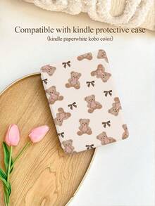 1pc Coffee Bow Tie & Teddy Bear Pattern Protective Case, Suitable For Kindle 10th, Kobo Colour, Kindle 11th, Kindle Paperwhite 5, E-Book Reader Protective Cover With Auto Wake/Sleep Function, Lightweight And Convenient, Perfectly Fits To Protect Your Reading Device - Multicolor - View 2