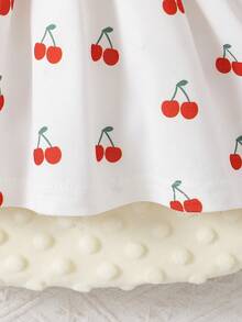 新生女宝宝可爱甜美樱桃印花圆领荷叶边泡泡袖连衣裙配发带，夏季 - 彩色 - 查看 8