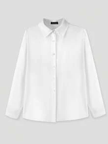 Glamful Linen Solid Color Button Front Casual Shirt, Suitable For Vacation, Office, Travel, Summer Holiday Outfits, White Blouse - White - View 5