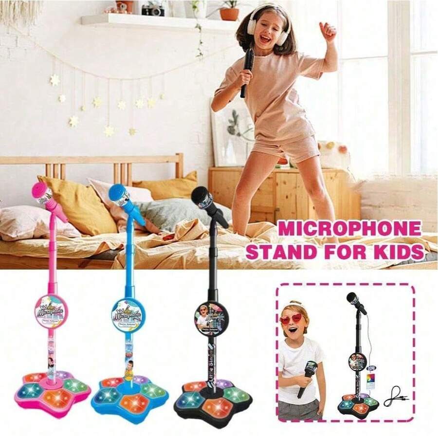 Kids Fashion Karaoke Microphone With Stand - Built-In Tracks And Instruments, Cognitive Development Educational Electronic Toy, Perfect Christmas/Birthday/New Year/Holiday Gift For Boys And Girls
