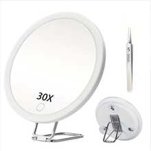 Quà tặng Ngày Valentine: Gương trang điểm có đèn LED trắng, độ phóng đại 10X, 20X, 30X, kích thước 6 inch, cầm tay nhỏ gọn, có chân đế, dùng để trang điểm, cạo râu và chăm sóc da, pin sạc 800mAh, gương trang điểm du lịch có đèn, món quà tuyệt vời nhất cho nam và nữ. - trắng - Xem 14