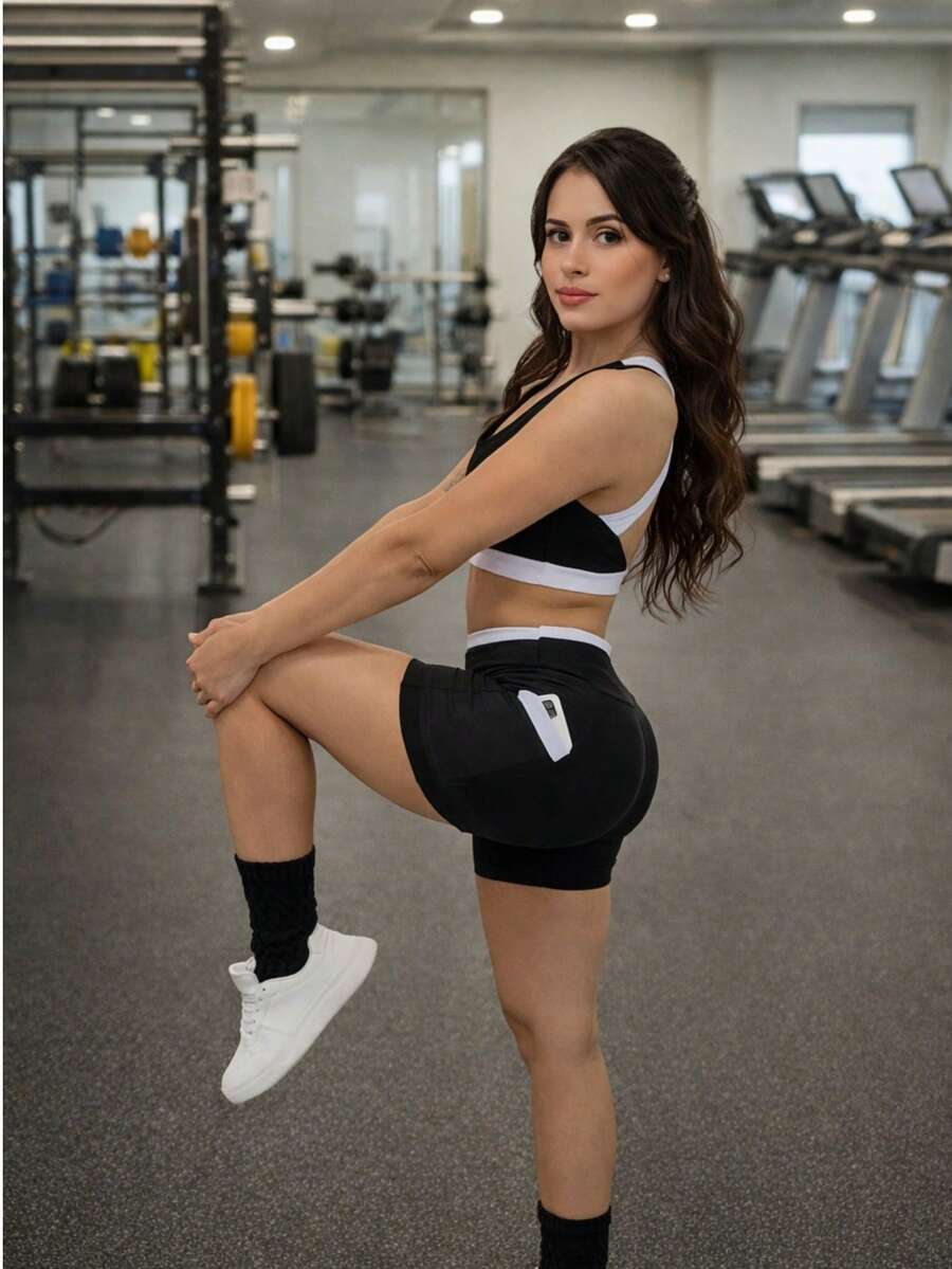 Gym Shorts With Pockets And A Top With An Opening For Padding. - En blanco y negro - Ver 1