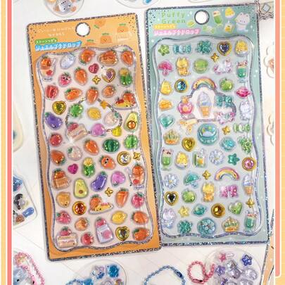 3D Embossed Crystal Stickers, Fruit Rabbit Pattern, Handmade Educational DIY Decorative Stickers, Spiral Notebook, Office & Study Supplies, Unisex, Improve Work Efficiency, Office & Study Supplies