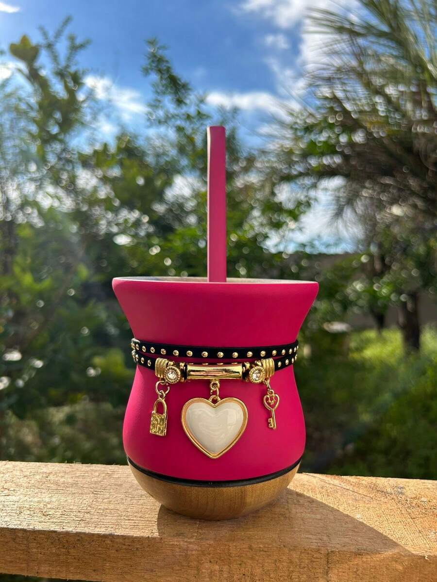Kit Chimarrão Completo 2.2 Premium (Bicolor fosca): Cuia + Puxador + Pulseira - Rosa fosco - Visão 1