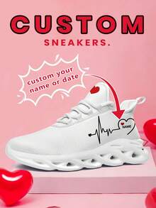 Custom Unisex Valentine's Day Sneakers With Personalized Name Print, Festive Heart Design Cozy Shoes With Customized Lover's Name, Lightweight Comfortable Soft Bottom Sneakers For Men And Women, Gym Training Breathable Tennis Shoes, Unique Valentine's Gift For Mom/Dad/Her/Him/Girlfriend/Boyfriend/Wife/Husband/Friend - White - View 1