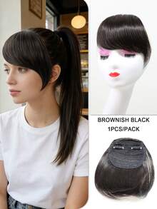 双夹式厚侧刘海假发 - 高温丝合成刘海，隐形牢固夹式设计，瞬间修饰脸型（黑色，1 件装） - 彩色 - 查看 18