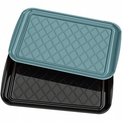 Serving Trays For Party - Set Of 2, Large Serving Platters For Raw And Cooked Food, Dishwasher  , 17*10.5-Inch Stackable Plastic Party Supplies For Grilling, BBQ, Meal Prep (Green, Black)
