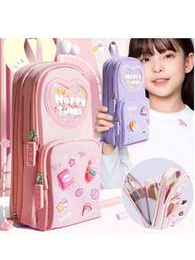 Creative Retractable Pencil Case, Student Stationery Storage Bag, Cute Solid Color Pencil Box, Adorable Pen Holder, Children's Gift, Pencil Pouch - Multicolor - View 1