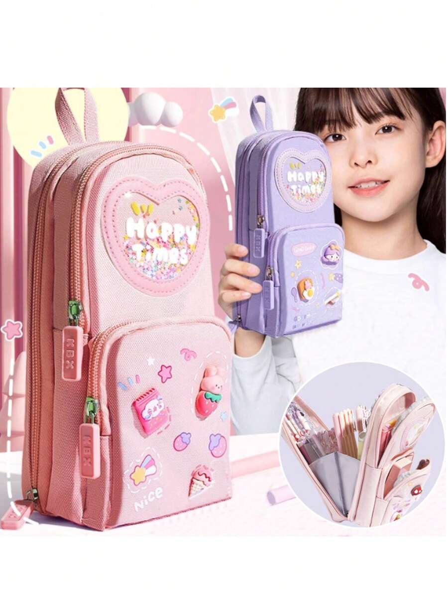 Creative Retractable Pencil Case, Student Stationery Storage Bag, Cute Solid Color Pencil Box, Adorable Pen Holder, Children's Gift, Pencil Pouch - Multicolor - View 1