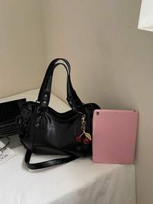 This Is A Stylish And Versatile Shoulder Bag. It Has A Large Capacity, A Solid Color Design, And Is Made Of Vintage PU Material. A Perfect Choice For Going To Work, With An Ape - White - View 10