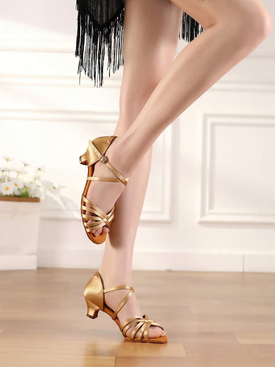 Latin Dance Shoes Girls Low-Heeled Practice Dancing Sandals Ballroom Dance Shoes Social Dance Beginners - Mocha Brown - View 1