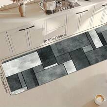 1pc Minimalist White And Gray Geometric Pattern Anti-Slip Rug,Soft & Durable, Easy To Clean Kitchen Mat, Rectangular Low-Pile Carpet For Living Room, Bedroom, Kitchen, Laundry Room, Bathroom - Multicolor - View 13