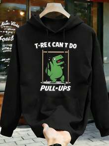 Lustiger Hoodie mit Dinosaurier-Print, Herbst, Rundhalsausschnitt, lockere Passform, Hip-Hop-Streetstyle, auffälliger Print - Schwarz - Übersicht 2