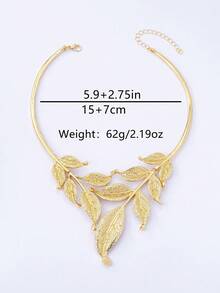 1件夸张优雅的树叶颈链，适合派对、宴会和日常佩戴 - 金黃色 - 查看 6