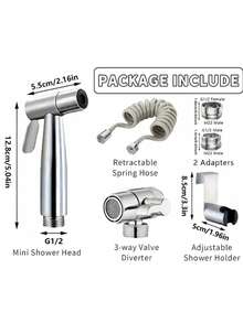 1 Set Sink Hose Handheld, 304 Stainless Steel Sprayer, With 79-Inch Retractable Spring Hose & Sprayer Holder, Suitable For Women Cleaning, Baby Diaper Cleaning - Silver - View 2