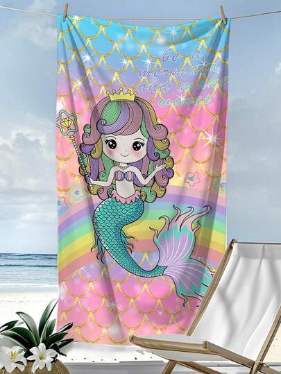 Summer Beach Essentials|Dreamy Mermaid Princess Printed Beach Towel, Ultra-Fine Fiber 250gsm Quick-Drying Bath Towel. A Must-Have For Outdoor Beaches, Pools, Yoga, And Vacations. Suitable For Beaches, Swimming Pools, Travel, Camping, Yoga, Fitness, Sports, And Swimming.