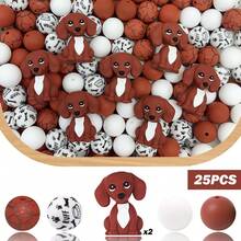 25/32 piezas Nuevo juego de cuentas de silicona con diseño de cachorro 3D lindo - Tonos de piel, rojo ladrillo, negro, blanco, naranja con forma de cachorro - Cuentas con diseño de personajes animales adorables - Ideal para llaveros DIY, collares, pulseras, bolígrafos decorativos, joyería y artesanía de colgantes - Adecuado para regalos de vacaciones y cumpleaños - Serie de perros de compañía - Ver 20