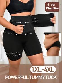 1pc Plus Size Women High Waist Seamless Front Button Design Shaping Shorts, Lifting Buttocks And Slimming Thighs Tight Yoga Shorts - Black - View 5