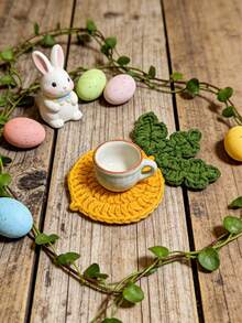 1个手工钩编胡萝卜杯垫，耐用布艺饮料垫，复活节餐桌装饰，复活节礼物，桌面保护垫，钩编布艺杯垫，生日礼物，厨房配件，适用于家庭、办公室和生日礼物，咖啡配件 - 彩色 - 查看 5