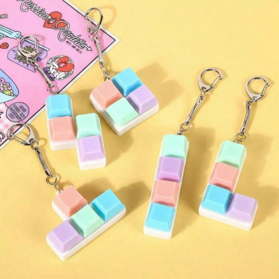 1 Creative Stress Relieving Mechanical Keychain, Keyboard Keychain Stress Relieving Finger Button Adult Gift Release Stress, Car Keychain, Finger Pressing Keychain, Calming Keychain, Focused Relaxation Unlock Keychain Birthday Gift Party Gift Festival Gift - Multicolor - View 1