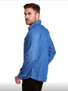 Men's Long-Sleeved Dress Shirt With Pocket - Màu xanh lam - Xem 4