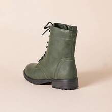 Women's Lace-Up High Top Combat Boots - Retro Non-Slip Chunky Sole Waterproof Ankle Boots - màu xanh lá - Xem 4
