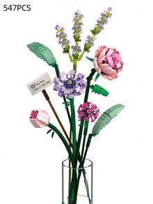 1件LOZ积木花束，玫瑰和薰衣草永生花装饰品礼品（不含花瓶） - 杏色 - 查看 11