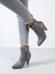 Timesize Graue Damen Ankle Boots, modische Ankle Boots, Stiefel mit hohem Absatz, Stiefel mit dickem Absatz, Super High Heel Stiefel, Winterstiefel - Grau - Übersicht 4