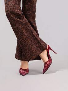 Fashionable Lace Embroidered High Heel Shoes, Sexy Pointed Toe Super High Heel Party Shoes, Thin Heel Wine Red Sandals For Women,Stiletto Heels - Burgundy - View 8