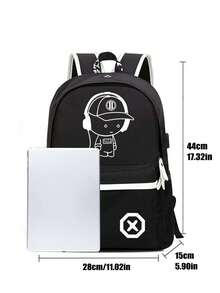 Mochila/bolso de hombro ligero con gráficos que brillan en la oscuridad, resistente al agua, de gran capacidad, con correa ajustable, casual y versátil para la escuela, la universidad, la escuela secundaria, hombres (todos los estampados de las correas son aleatorios) - Multicolor - Ver 5