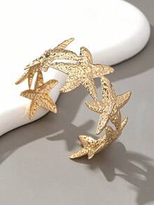 1pc Fashionable Minimalist Metal Starfish Shaped Bracelet, Suitable For Women - Yellow Gold - View 3