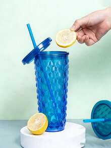 1个色彩缤纷的欧美创意菱形杯，时尚吸管杯，双层塑料水杯，漂亮的菱形吸管杯，适合家庭和办公室使用，非常适合冰咖啡和保持饮料冰爽。 - 彩色 - 查看 9