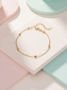 1pc 18K Gold Plated Stainless Steel Chain Anklet, Simple & Versatile For Daily Wear, Vacation, Beach - Gold - View 4