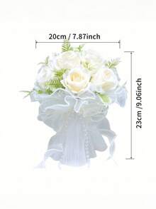 Artificial Rose Bouquet, Forest Style Fake Rose Ball Decorated With Green Leaves And Lace Ribbons, Perfect For Weddings, Engagements, Bridal Bouquets, Valentine's Day, Birthday Gifts, Photography Props, Wedding Decor, And Home Decor. - Multicolor - View 7