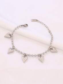 1pc Stainless Steel Heart Pendant Bracelet For Women Fashion Simple Heart Charms Beads Chain Bracelets Waterproof Jewelry