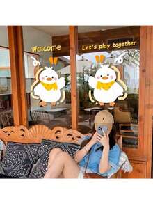 Pegatinas estáticas de pato amarillo lindo al estilo Ins, sin pegamento, removibles, para decoración de ropa de niños, tienda, ventana, puerta de vidrio, anti-colisión - Multicolor - Ver 1