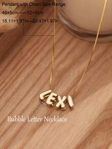 Customized Cute 3D Enamel Bubble Letter DIY Sliding Necklace, Uppercase Letter A-Z Personalized Engraved Oil Drop Letter Pendant, Minimalist Birthday Wedding Engagement Jewelry Valentine's Day Gift - Box Chain - Bubble Letters - View 3