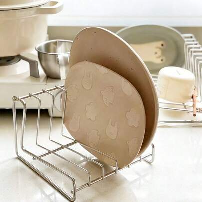 1pc Stainless Steel Dish Rack, Home Kitchen Storage Shelf, Sturdy & Space-Saving Stainless Steel Rack For Storing Plates, Bowls, Tableware On Kitchen Countertop