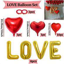 Red & Gold Decor Set - Large Gold LOVE Letter - Large Heart/Set, Polyester Foil Balloon Love Banner, Red Ribbon, Suitable For Valentine's Day, Anniversary, Wedding, Birthday Party, Home Decor, Hotel Decor, Photography Props - Multicolor - View 16